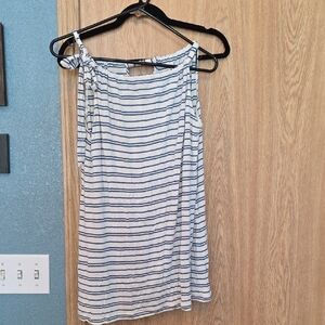 CAbi Blue Striped Off-Shoulder Blouse